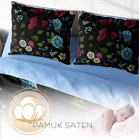 Monohome Flower Black 3D Temalı Pamuk Saten Çift Kişilik Nevresim Takımı