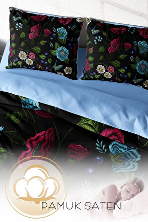 Nevresim Takımı %100 Doğal Pamuk Çift Kişilik 3d Digital Flower Black
