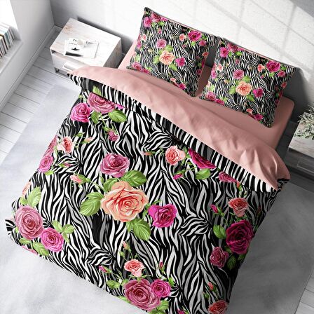 Monohome Zebra Flower 3D Temalı Pamuk Saten Çift Kişilik Nevresim Takımı