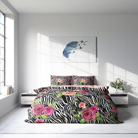 Monohome Zebra Flower 3D Temalı Pamuk Saten Çift Kişilik Nevresim Takımı
