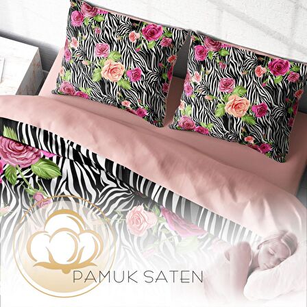 Monohome Zebra Flower 3D Temalı Pamuk Saten Çift Kişilik Nevresim Takımı