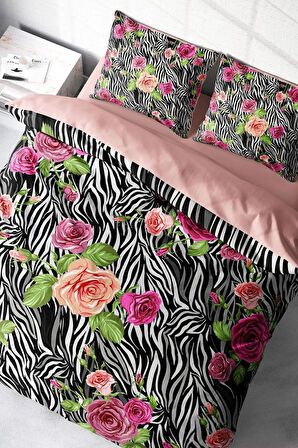 Nevresim Takımı %100 Doğal Pamuk Çift Kişilik 3d Digital Zebra Flower
