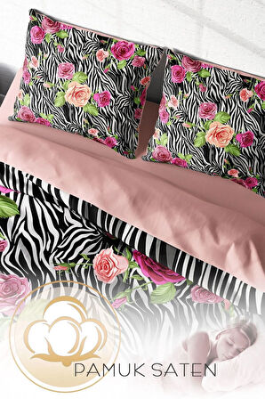 Nevresim Takımı %100 Doğal Pamuk Çift Kişilik 3d Digital Zebra Flower