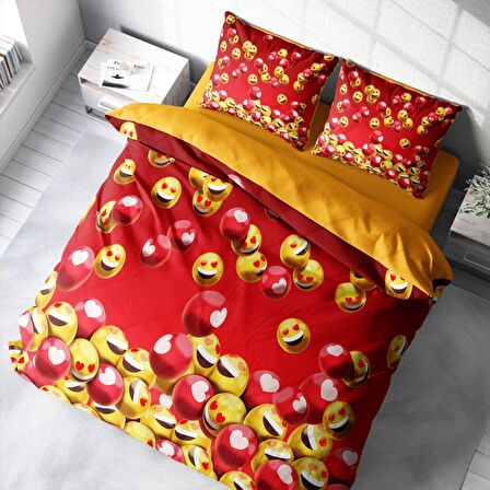 Monohome Emoji 3D Temalı Pamuk Saten Çift Kişilik Nevresim Takımı