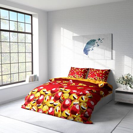 Monohome Emoji 3D Temalı Pamuk Saten Çift Kişilik Nevresim Takımı