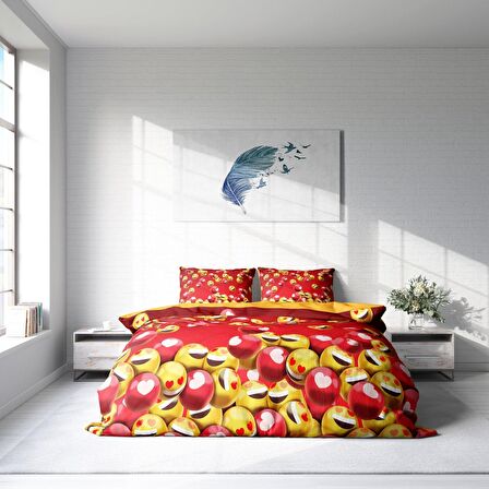 Monohome Emoji 3D Temalı Pamuk Saten Çift Kişilik Nevresim Takımı