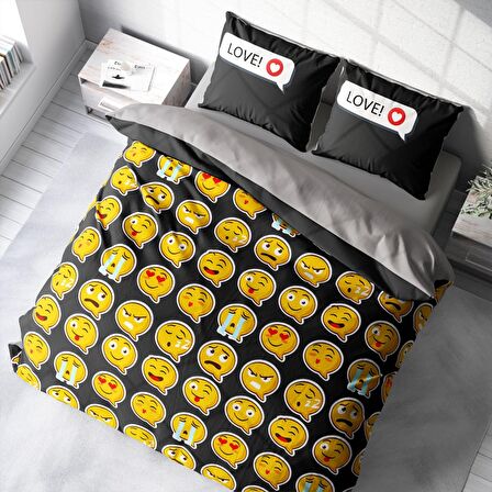 Monohome I Love Emoji 3D Temalı Pamuk Saten Çift Kişilik Nevresim Takımı