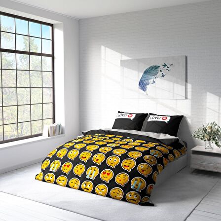 Monohome I Love Emoji 3D Temalı Pamuk Saten Çift Kişilik Nevresim Takımı