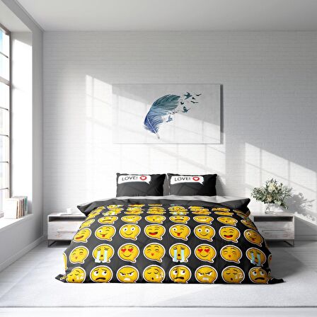 Monohome I Love Emoji 3D Temalı Pamuk Saten Çift Kişilik Nevresim Takımı