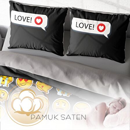 Monohome I Love Emoji 3D Temalı Pamuk Saten Çift Kişilik Nevresim Takımı