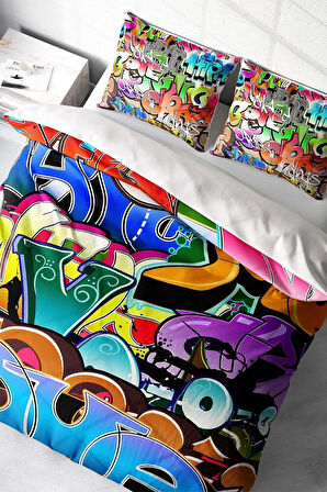 Nevresim Takımı %100 Doğal Pamuk Çift Kişilik 3d Digital Graffiti