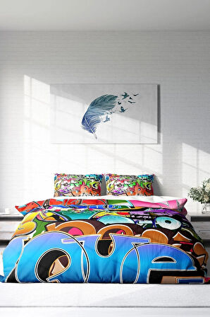 Nevresim Takımı %100 Doğal Pamuk Çift Kişilik 3d Digital Graffiti