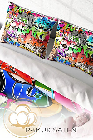 Nevresim Takımı %100 Doğal Pamuk Çift Kişilik 3d Digital Graffiti