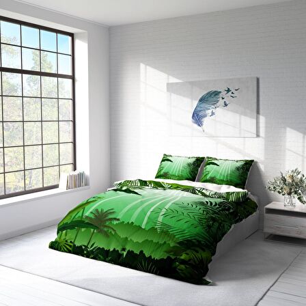 Monohome Green Life Orman Temalı Pamuk Saten Çift Kişilik Nevresim Takımı