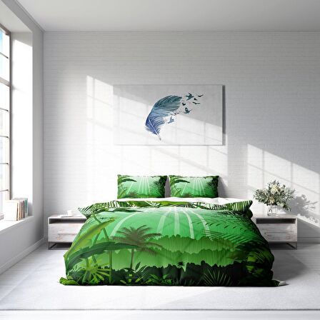 Monohome Green Life Orman Temalı Pamuk Saten Çift Kişilik Nevresim Takımı