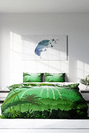 Nevresim Takımı %100 Doğal Pamuk Çift Kişilik 3d Digital Green Life