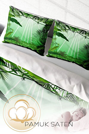 Nevresim Takımı %100 Doğal Pamuk Çift Kişilik 3d Digital Green Life