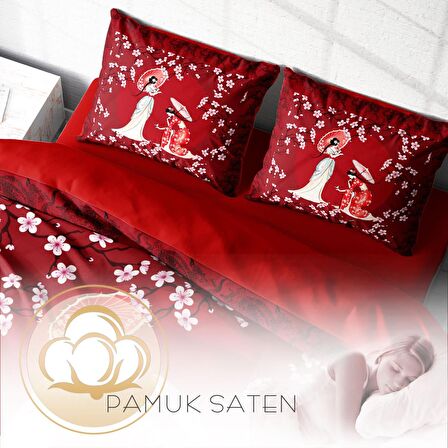 Monohome Japan Style İnsan Figürlü Pamuk Saten Çift Kişilik Nevresim Takımı