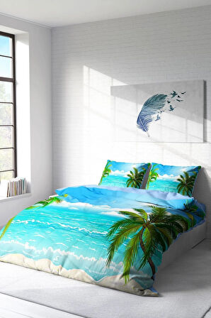 Palm 3d Pamuk Saten Çift Kişilik Nevresim Takımı