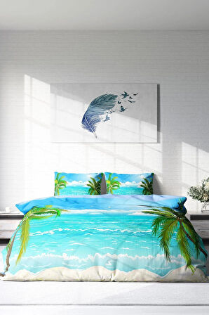 Palm 3d Pamuk Saten Çift Kişilik Nevresim Takımı