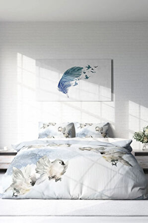 Nevresim Takımı %100 Doğal Pamuk Çift Kişilik 3d Digital Snow Bird