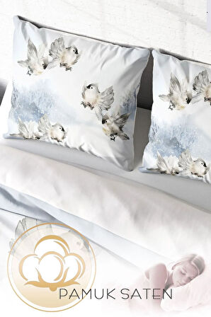 Nevresim Takımı %100 Doğal Pamuk Çift Kişilik 3d Digital Snow Bird