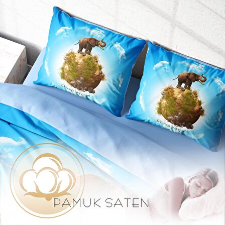 Monohome Fil Dünyası Hayvan Figürlü Pamuk Saten Çift Kişilik Nevresim Takımı