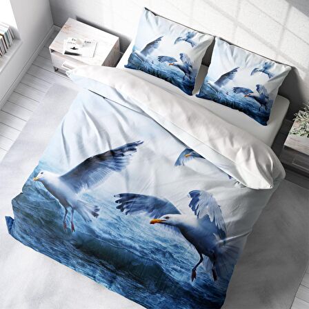 Monohome Martı Hayvan Figürlü Pamuk Saten Çift Kişilik Nevresim Takımı