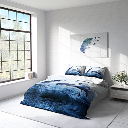 Monohome Martı Hayvan Figürlü Pamuk Saten Çift Kişilik Nevresim Takımı