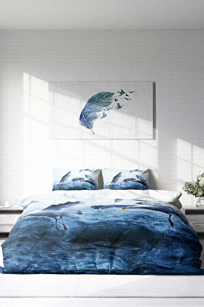 Nevresim Takımı %100 Doğal Pamuk Çift Kişilik 3d Digital Martı