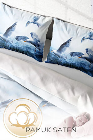 Nevresim Takımı %100 Doğal Pamuk Çift Kişilik 3d Digital Martı