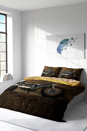 Nevresim Takımı %100 Doğal Pamuk Çift Kişilik 3d Digital Motorcycles