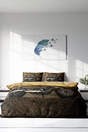 Nevresim Takımı %100 Doğal Pamuk Çift Kişilik 3d Digital Motorcycles