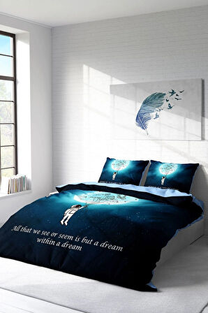 Nevresim Takımı %100 Doğal Pamuk Saten Özel Dokuma Çift Kişilik 3d Digital Gece Mottom