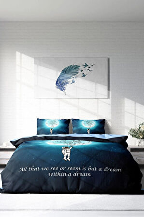 Nevresim Takımı %100 Doğal Pamuk Saten Özel Dokuma Çift Kişilik 3d Digital Gece Mottom