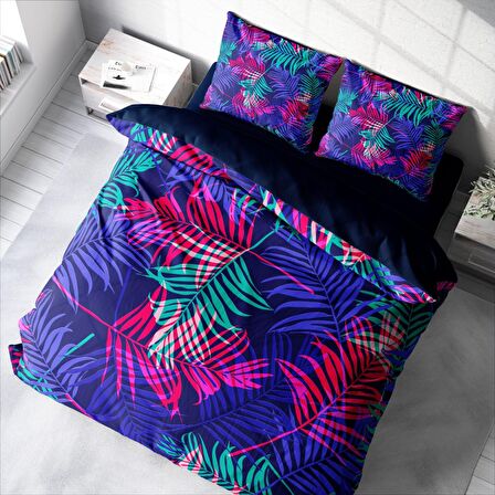 Monohome Palm Color Yapraklı Pamuk Saten Çift Kişilik Nevresim Takımı