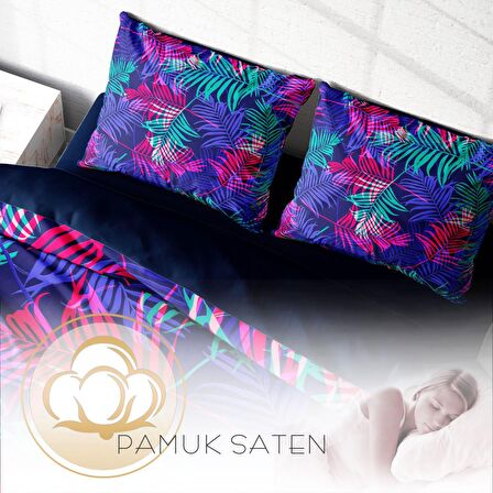 Monohome Palm Color Yapraklı Pamuk Saten Çift Kişilik Nevresim Takımı