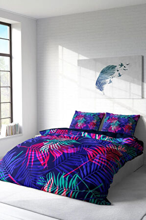 Nevresim Takımı %100 Doğal Pamuk Çift Kişilik 3d Digital Palm Color