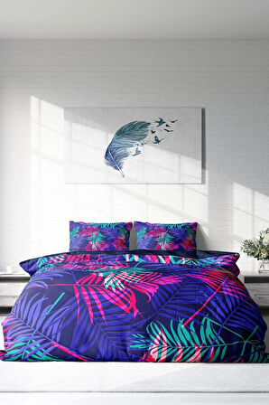 Nevresim Takımı %100 Doğal Pamuk Çift Kişilik 3d Digital Palm Color