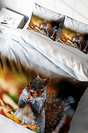 Nevresim Takımı %100 Doğal Pamuk Çift Kişilik 3d Digital Sincap