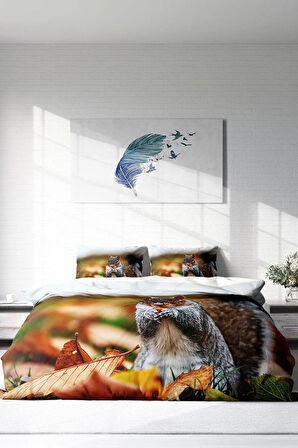 Nevresim Takımı %100 Doğal Pamuk Çift Kişilik 3d Digital Sincap