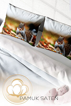 Nevresim Takımı %100 Doğal Pamuk Çift Kişilik 3d Digital Sincap