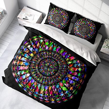 Monohome Mandala 4 3D Temalı Pamuk Saten Çift Kişilik Nevresim Takımı