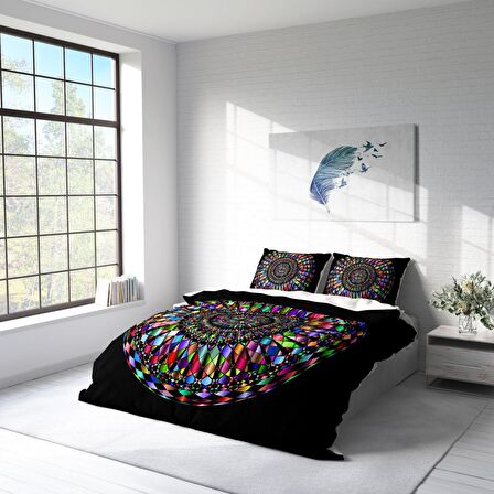Monohome Mandala 4 3D Temalı Pamuk Saten Çift Kişilik Nevresim Takımı
