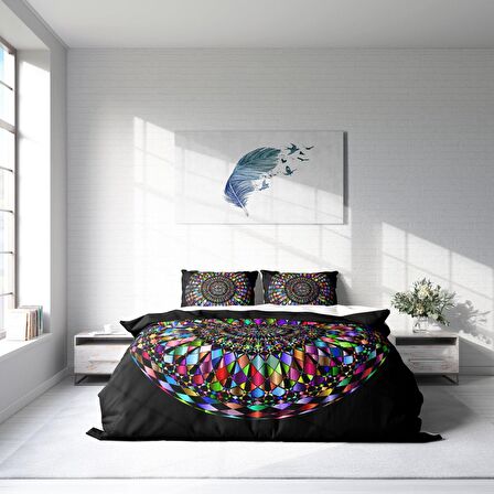 Monohome Mandala 4 3D Temalı Pamuk Saten Çift Kişilik Nevresim Takımı