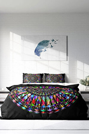 Nevresim Takımı %100 Doğal Pamuk Çift Kişilik 3d Digital Mandala 4
