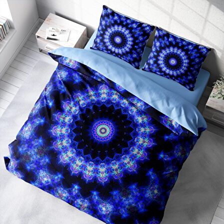 Monohome Blue Damask 3D Temalı Pamuk Saten Çift Kişilik Nevresim Takımı