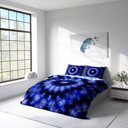 Monohome Blue Damask 3D Temalı Pamuk Saten Çift Kişilik Nevresim Takımı