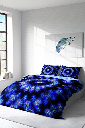 Nevresim Takımı %100 Doğal Pamuk Çift Kişilik 3d Digital Blue Damask