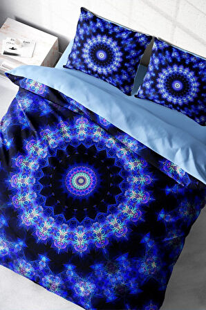 Nevresim Takımı %100 Doğal Pamuk Çift Kişilik 3d Digital Blue Damask
